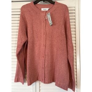 National‎ Pink Knit Button Front Cardigan Sweater Women's 1X Textured